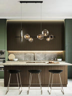 Lustra Lux Lampadario Vetro Bolla Nordico Nero LED