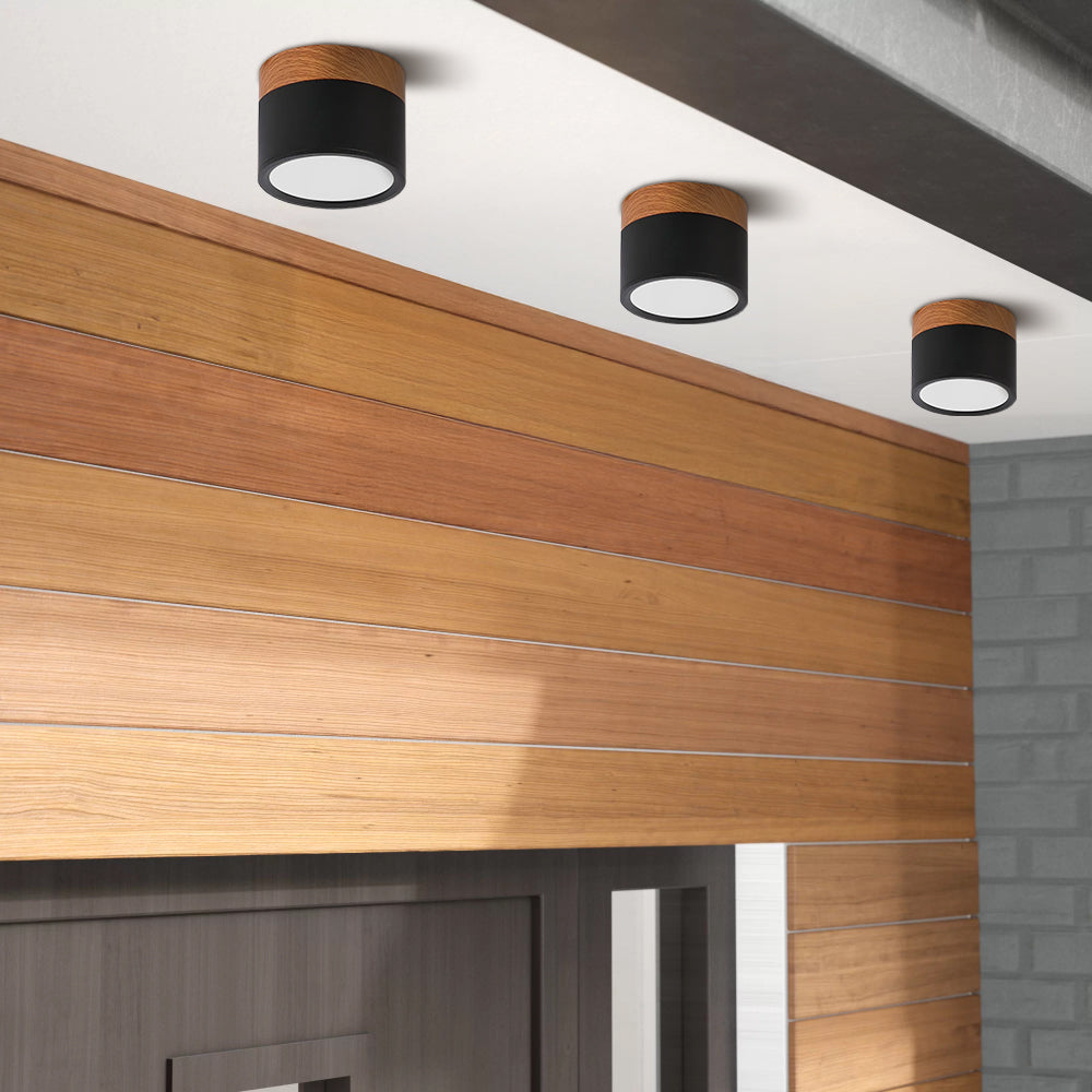 Moderno Faretto da Soffitto a Cilindro in Alluminio e Legno