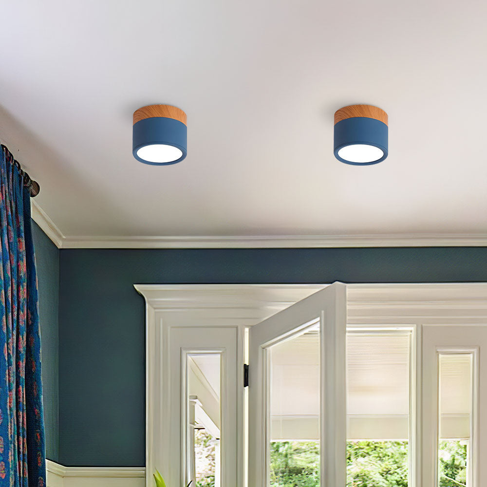 Moderno Faretto da Soffitto a Cilindro in Alluminio e Legno