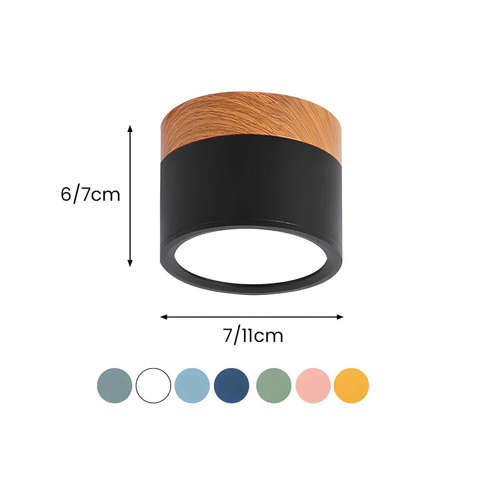 Moderno Faretto da Soffitto a Cilindro in Alluminio e Legno