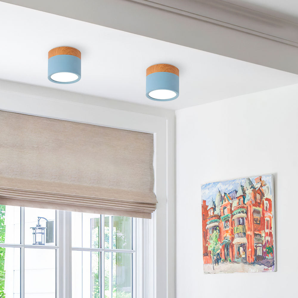 Moderno Faretto da Soffitto a Cilindro in Alluminio e Legno
