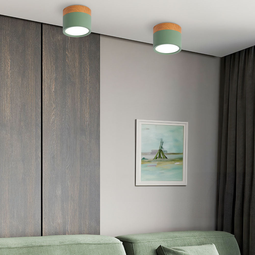 Moderno Faretto da Soffitto a Cilindro in Alluminio e Legno