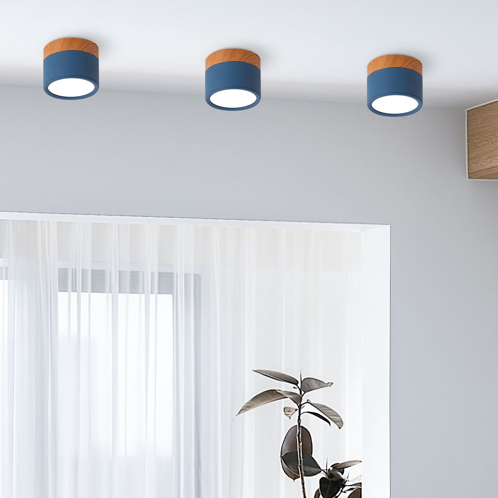 Moderno Faretto da Soffitto a Cilindro in Alluminio e Legno