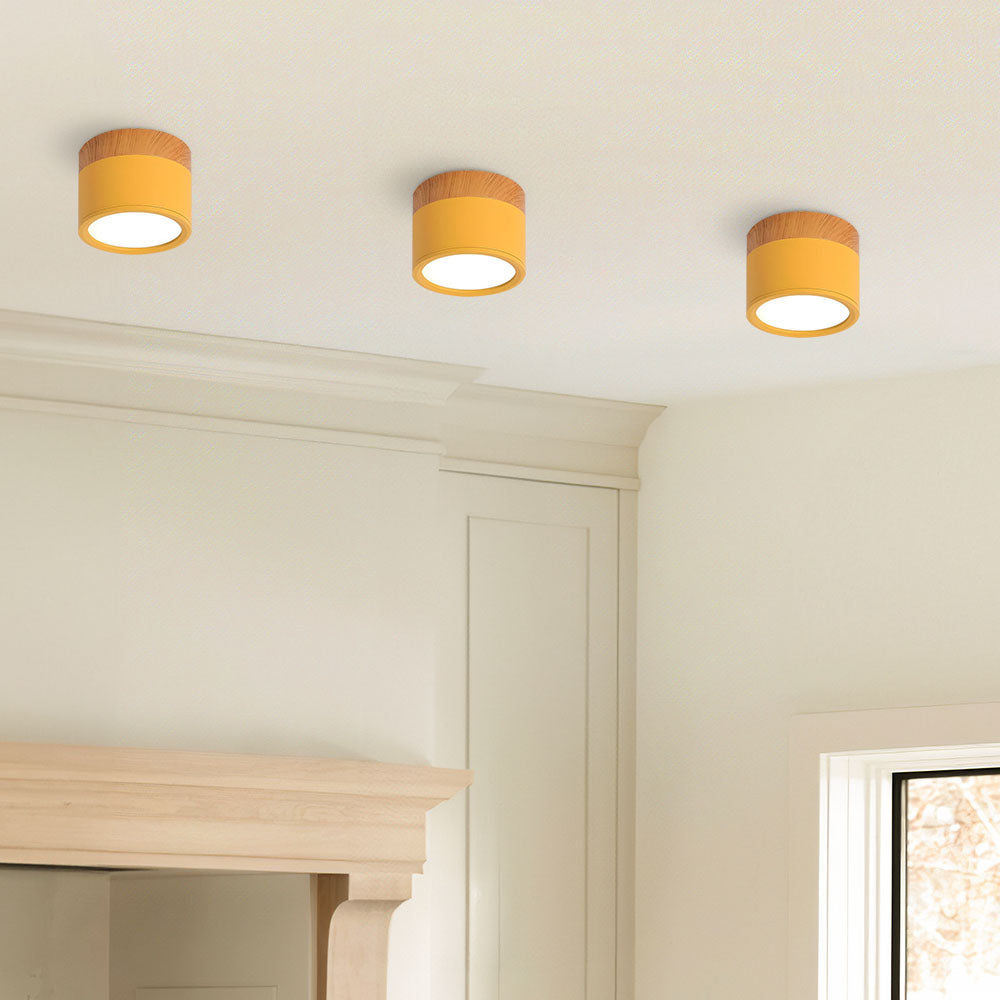 Moderno Faretto da Soffitto a Cilindro in Alluminio e Legno
