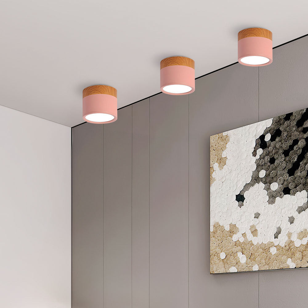 Moderno Faretto da Soffitto a Cilindro in Alluminio e Legno