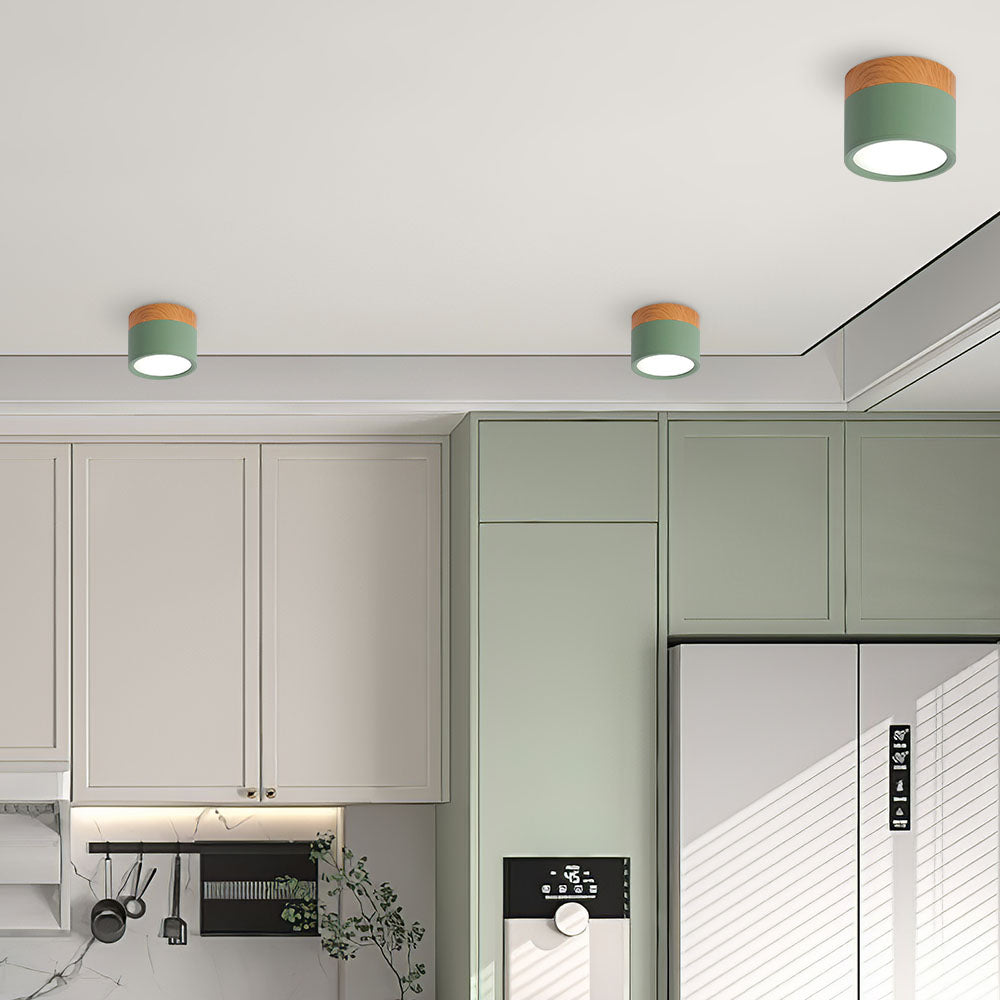 Moderno Faretto da Soffitto a Cilindro in Alluminio e Legno