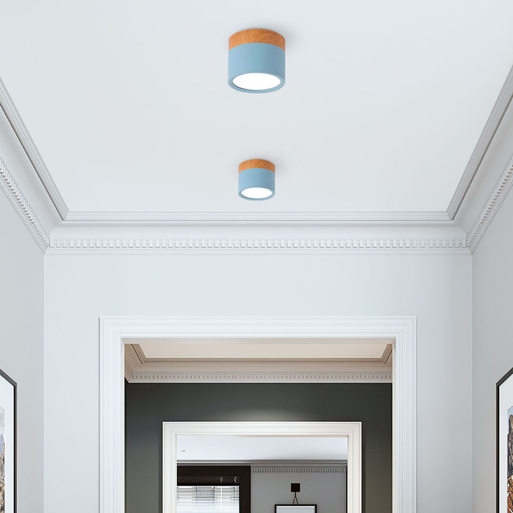 Moderno Faretto da Soffitto a Cilindro in Alluminio e Legno
