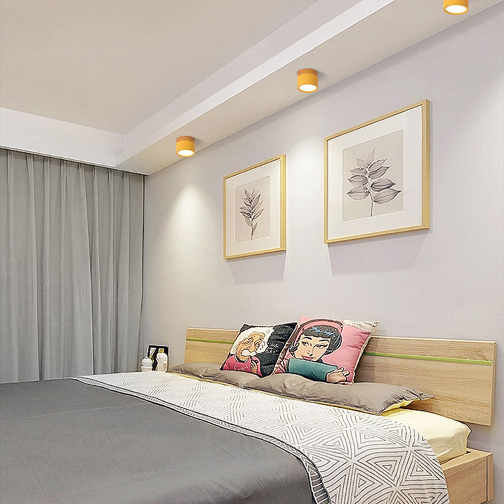 Moderno Faretto da Soffitto a Cilindro in Alluminio e Legno