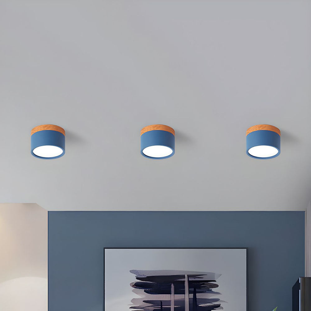 Moderno Faretto da Soffitto a Cilindro in Alluminio e Legno