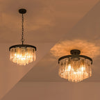 Moderno Lampadario a Tamburo a 5 Luci in Vetro d'Acqua a Strati