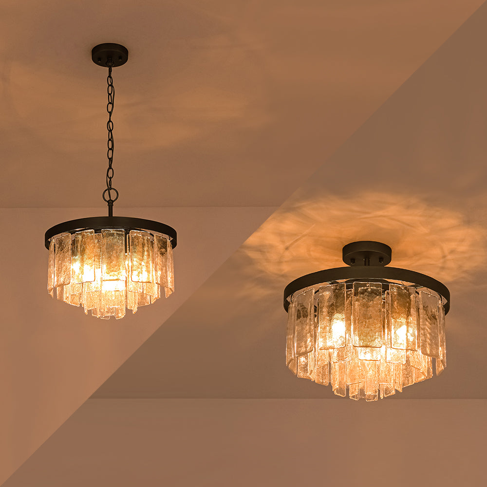 Moderno Lampadario a Tamburo a 5 Luci in Vetro d'Acqua a Strati