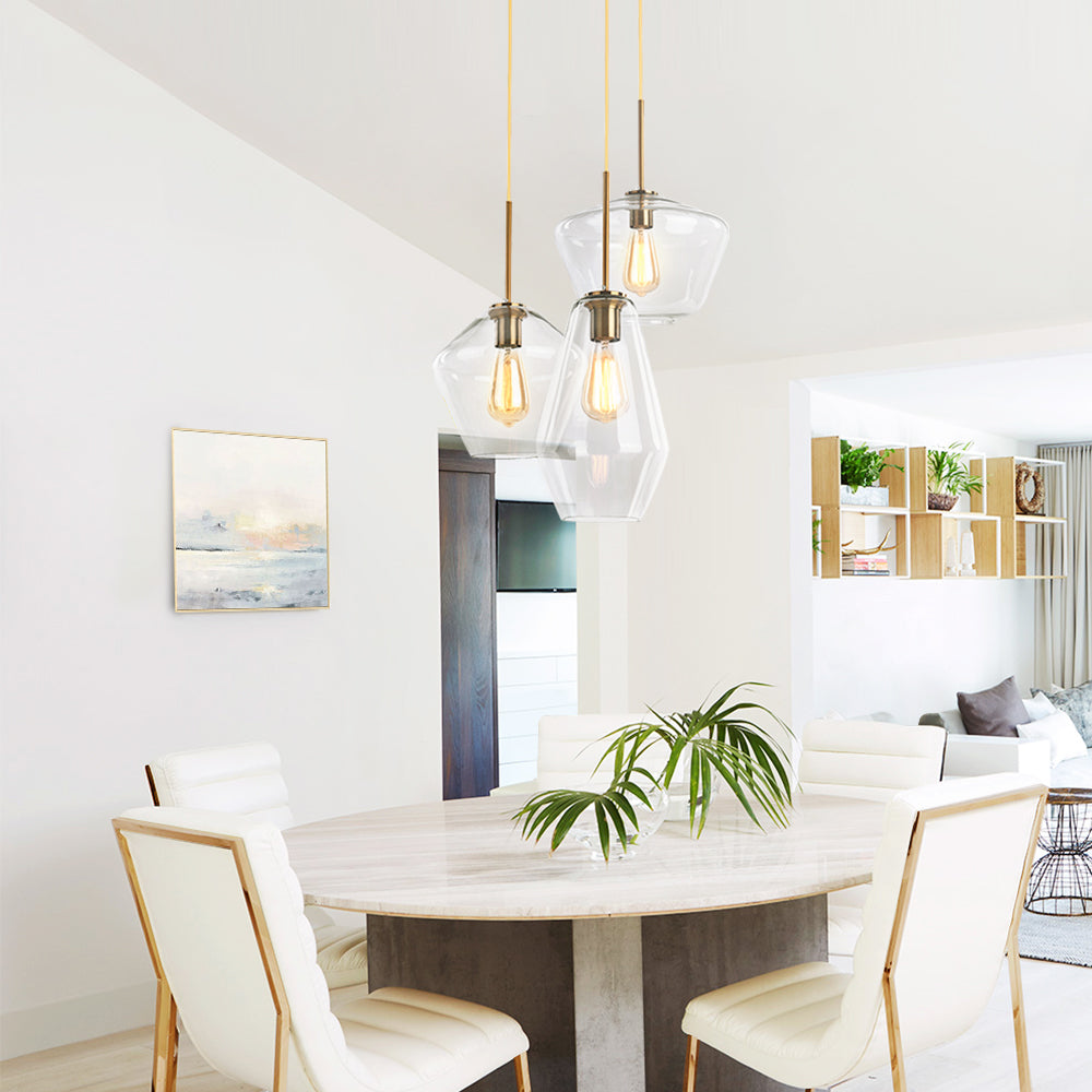 Lampade a sospensione moderne con paralumi geometrici in vetro trasparente
