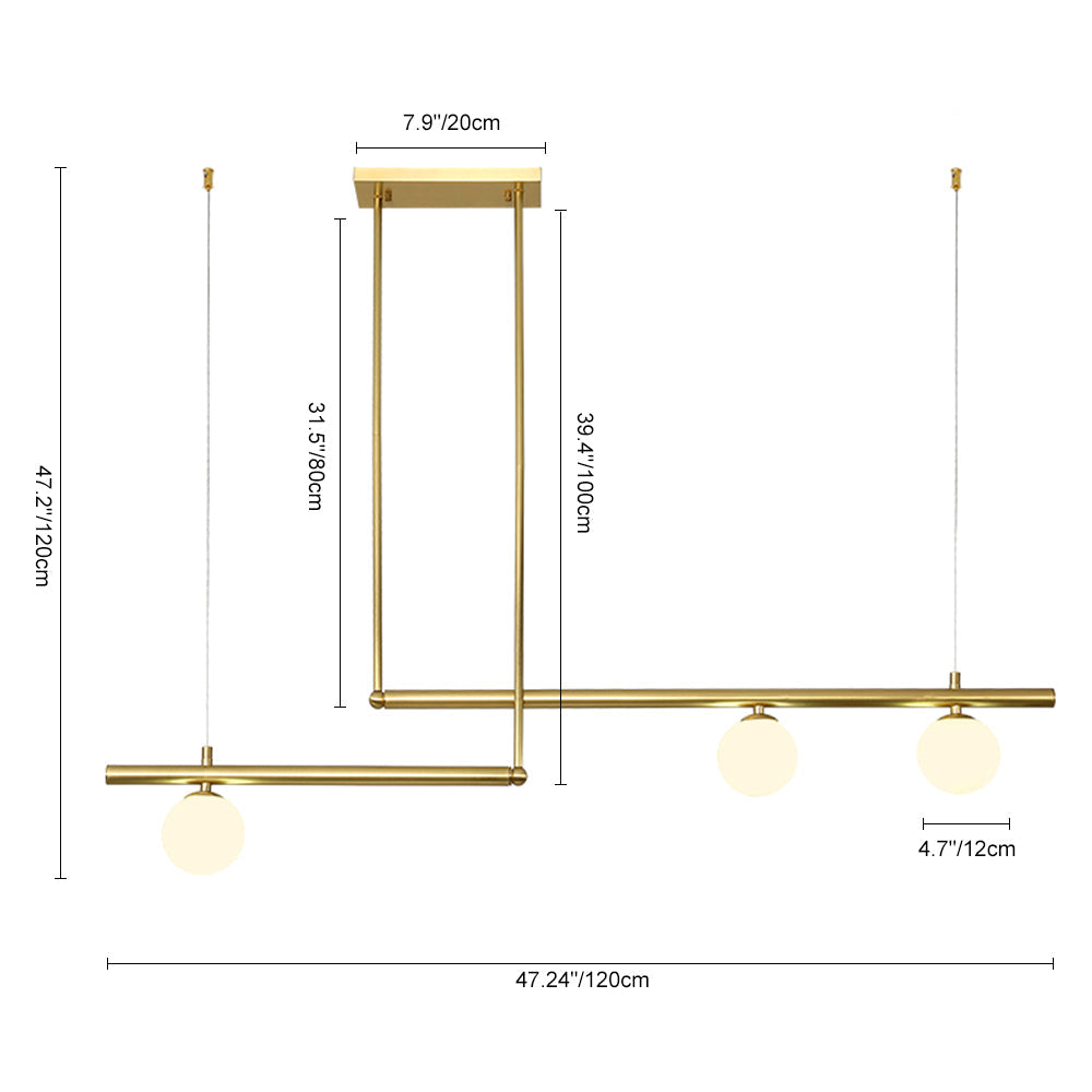 Lampadario Lineare in Vetro a Globo Stile Mid-Century Moderno