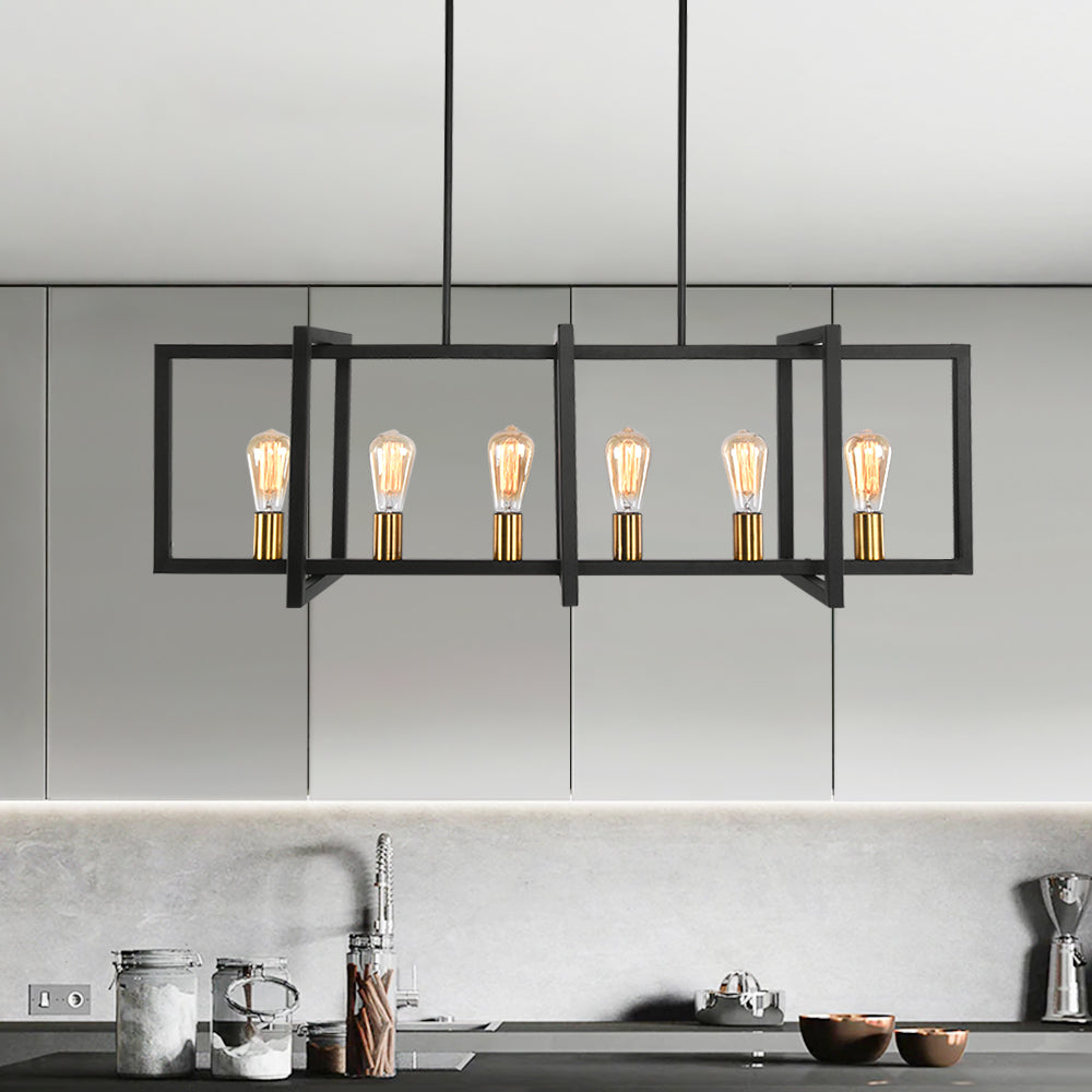 Lampadario Rettangolare Nero Moderno a Sei Luci