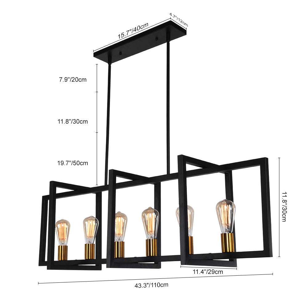 Lampadario Rettangolare Nero Moderno a Sei Luci
