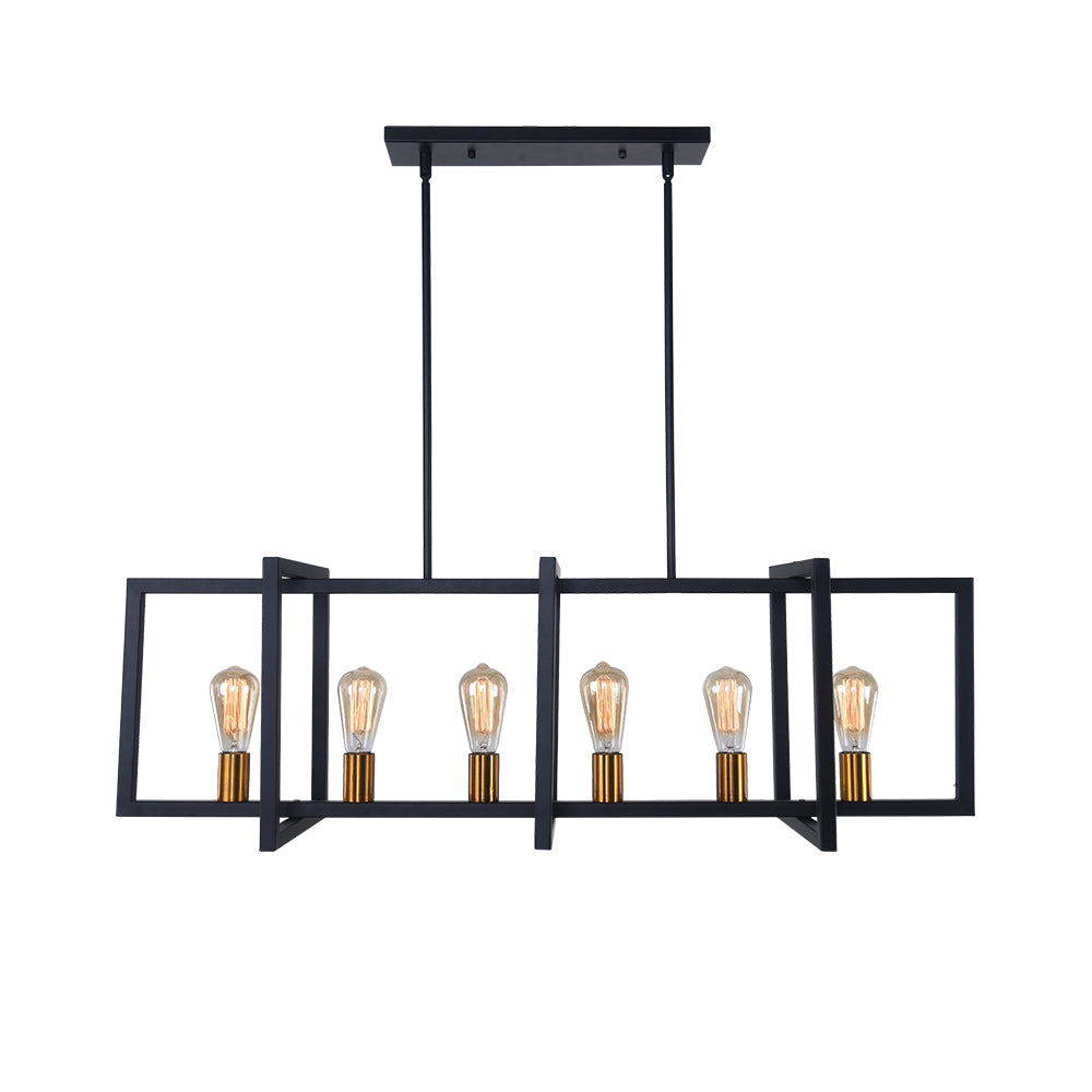 Lampadario Rettangolare Nero Moderno a Sei Luci
