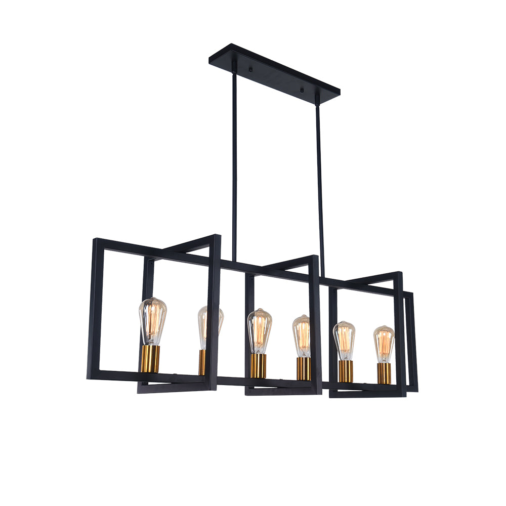 Lampadario Rettangolare Nero Moderno a Sei Luci