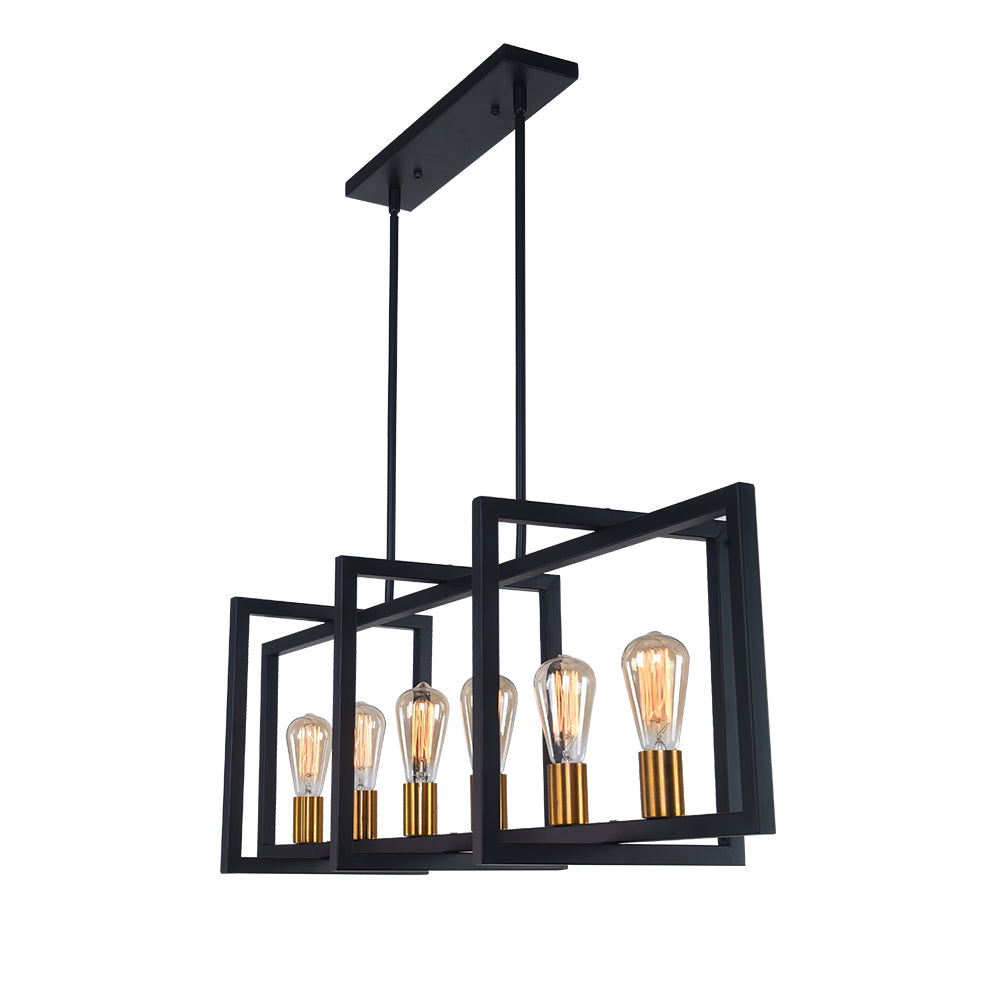 Lampadario Rettangolare Nero Moderno a Sei Luci