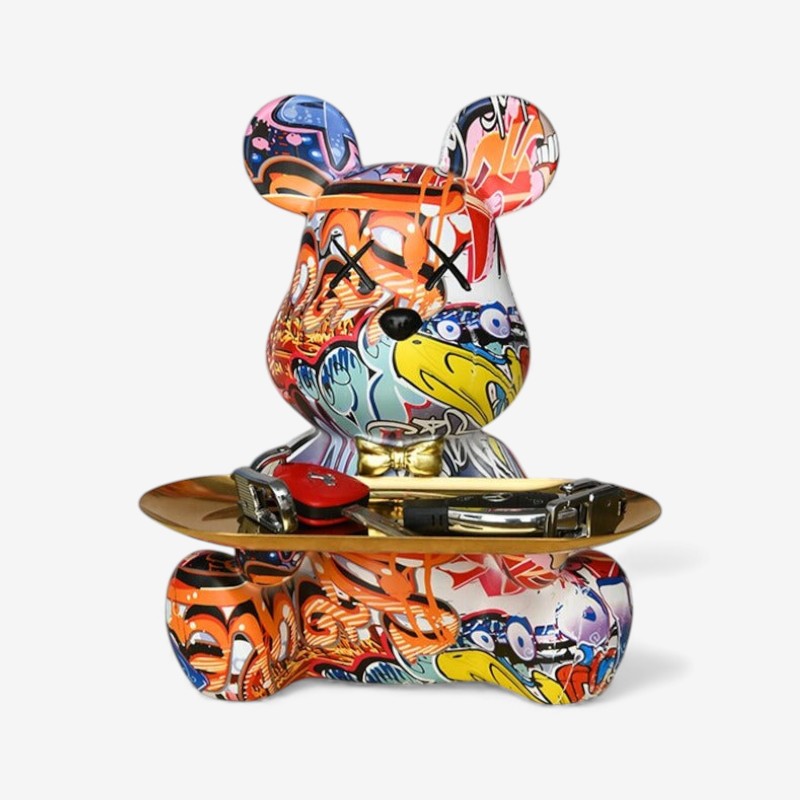 BearCraft - Figura di orso graffiti con vassoio per esposizione decorativa