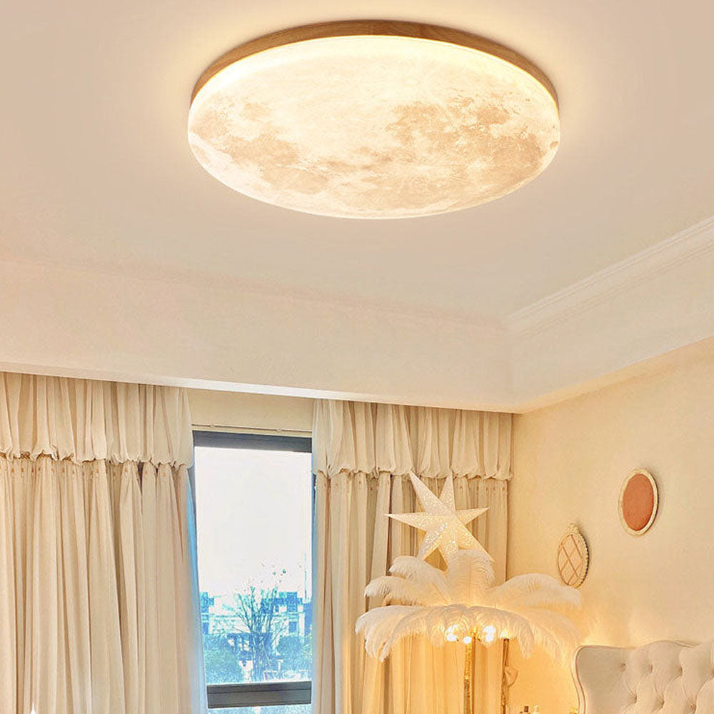 Monza Maan Lampada da Soffitto – Legno e Acrilico – Motivo Luna – Ø 26/38/48 cm – Design Elegante per il Soggiorno