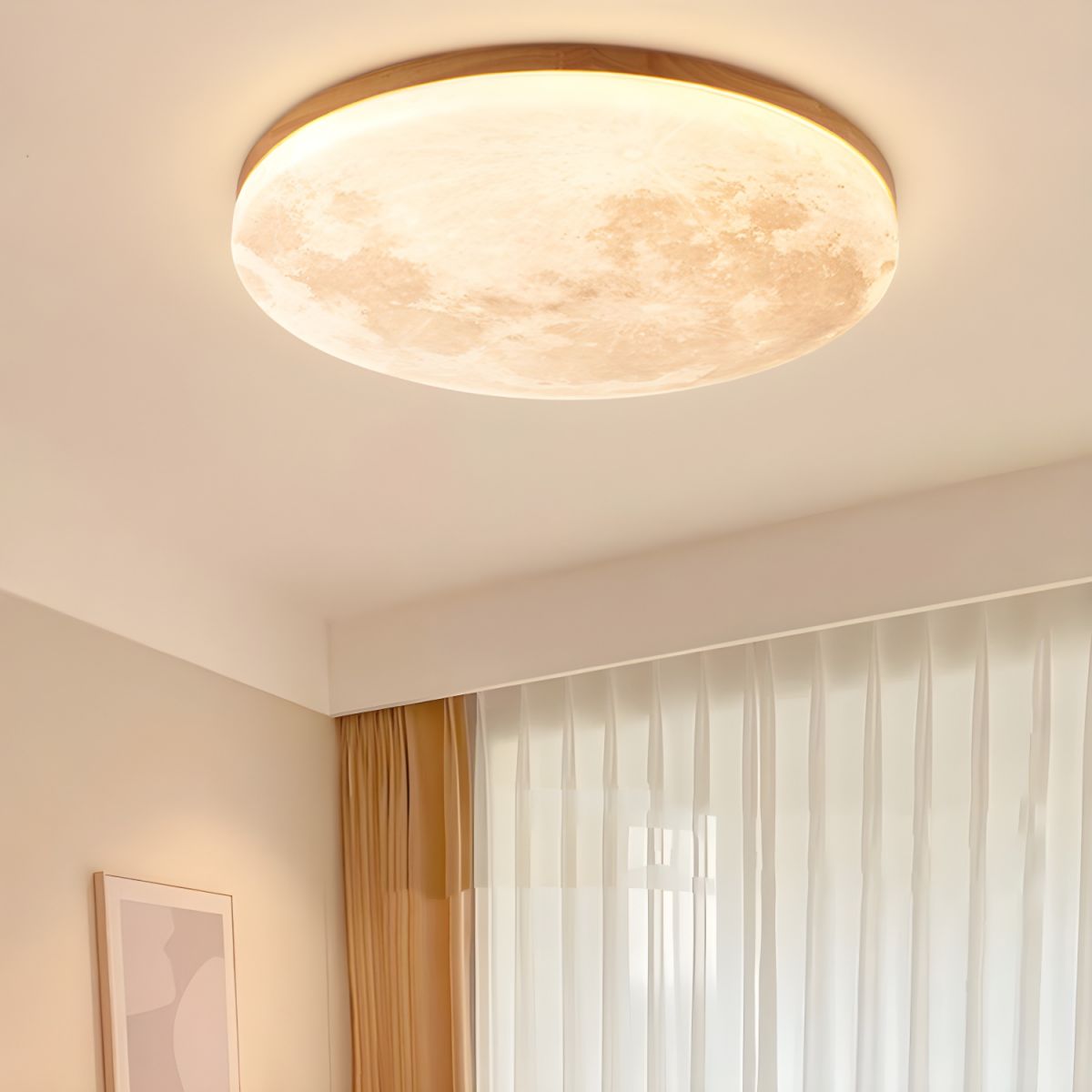 Monza Maan Lampada da Soffitto – Legno e Acrilico – Motivo Luna – Ø 26/38/48 cm – Design Elegante per il Soggiorno