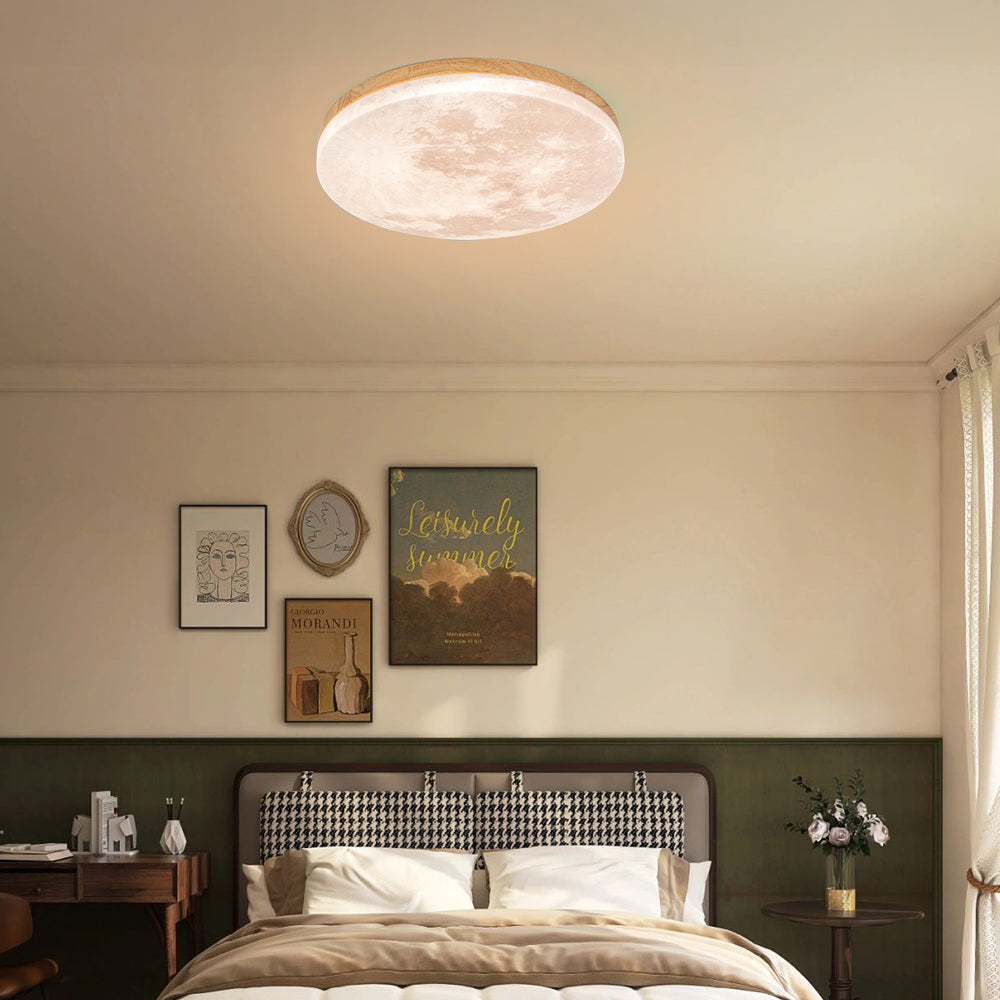Monza Maan Lampada da Soffitto – Legno e Acrilico – Motivo Luna – Ø 26/38/48 cm – Design Elegante per il Soggiorno