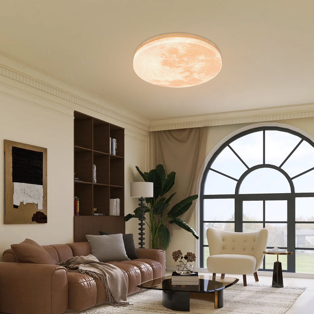 Monza Maan Lampada da Soffitto – Legno e Acrilico – Motivo Luna – Ø 26/38/48 cm – Design Elegante per il Soggiorno