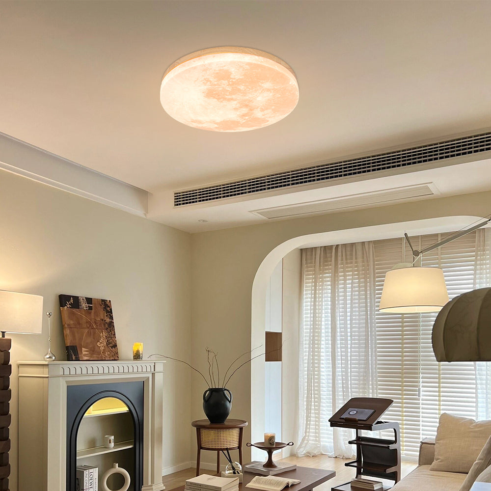 Monza Maan Lampada da Soffitto – Legno e Acrilico – Motivo Luna – Ø 26/38/48 cm – Design Elegante per il Soggiorno