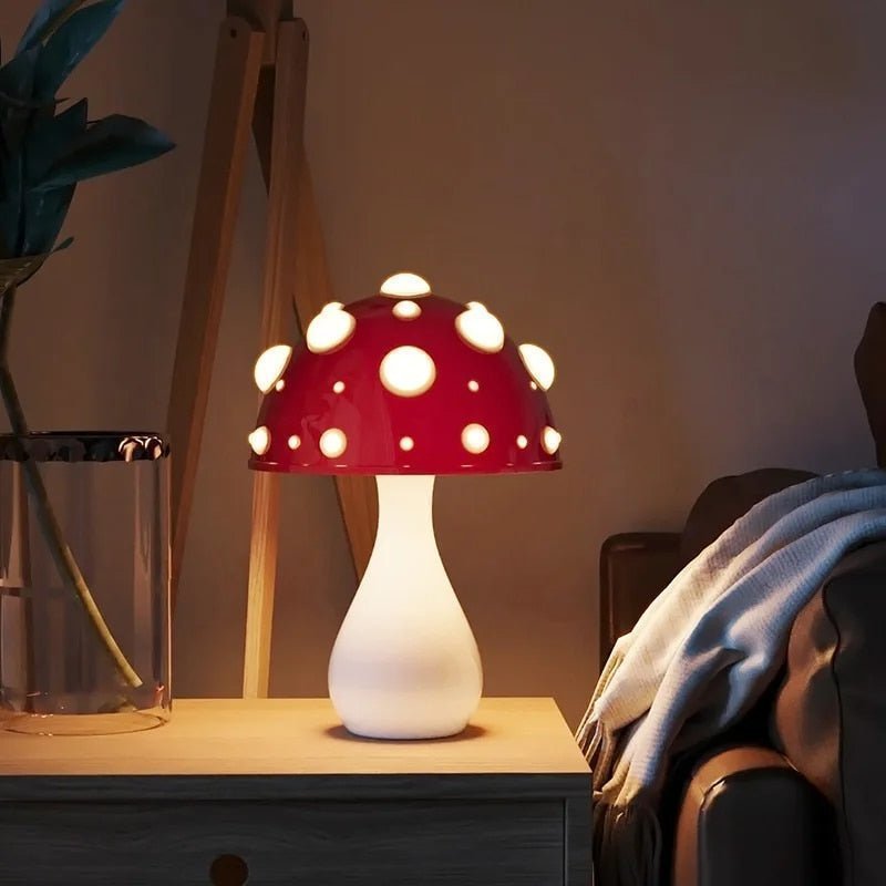Mooshi Lampada da Tavolo – Vetro Acrilico – Bianco Caldo – Ø20 cm – Dimmerabile, Lampada da Tavolo Senza Fili a Forma di Fungo