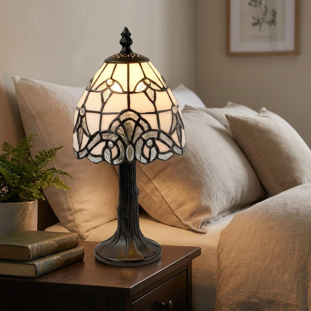 Lampada da Tavolo Morcott Tiffany Bianco e Argento 15cm
