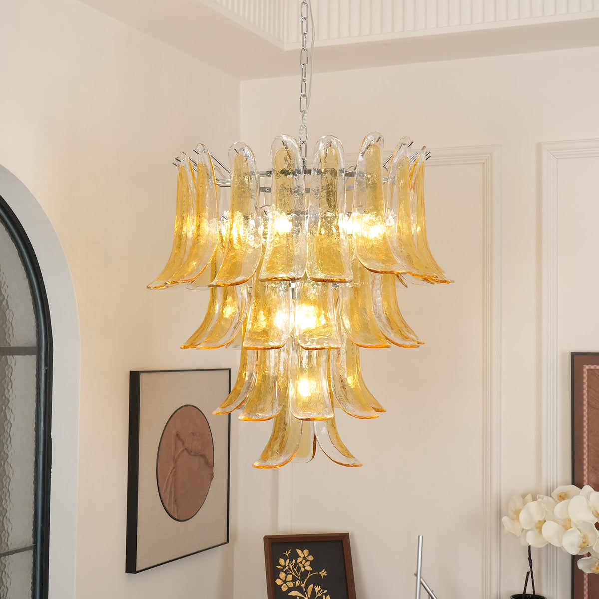 Lampadario in Vetro a Petali a Strati