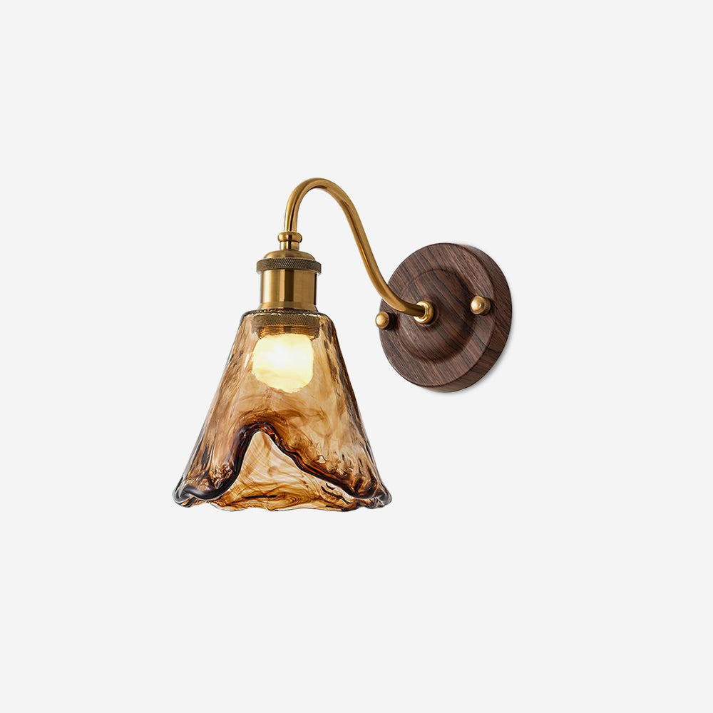 Applique da Parete con Paralume in Vetro Ambra Noce Oro Vintage Moderno