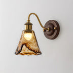 Applique da Parete con Paralume in Vetro Ambra Noce Oro Vintage Moderno