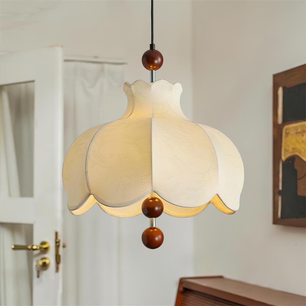 Nelyora Lampada a sospensione – Tessuto e legno – Toni caldi – Ø40 cm – Stile vintage per sala da pranzo e soggiorno