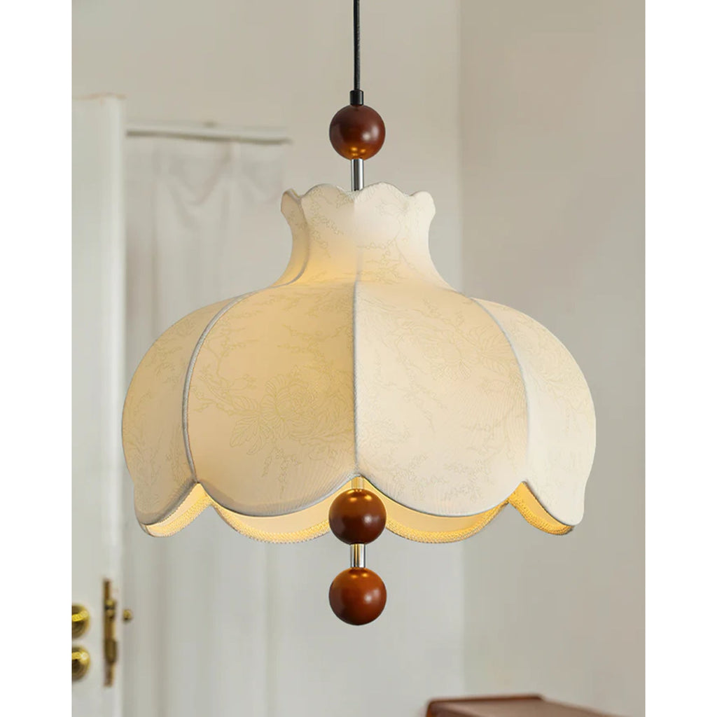 Nelyora Lampada a sospensione – Tessuto e legno – Toni caldi – Ø40 cm – Stile vintage per sala da pranzo e soggiorno