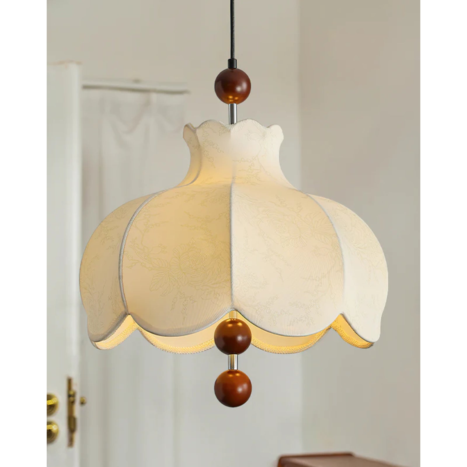 Nelyora Lampada a sospensione – Tessuto e legno – Toni caldi – Ø40 cm – Stile vintage per sala da pranzo e soggiorno