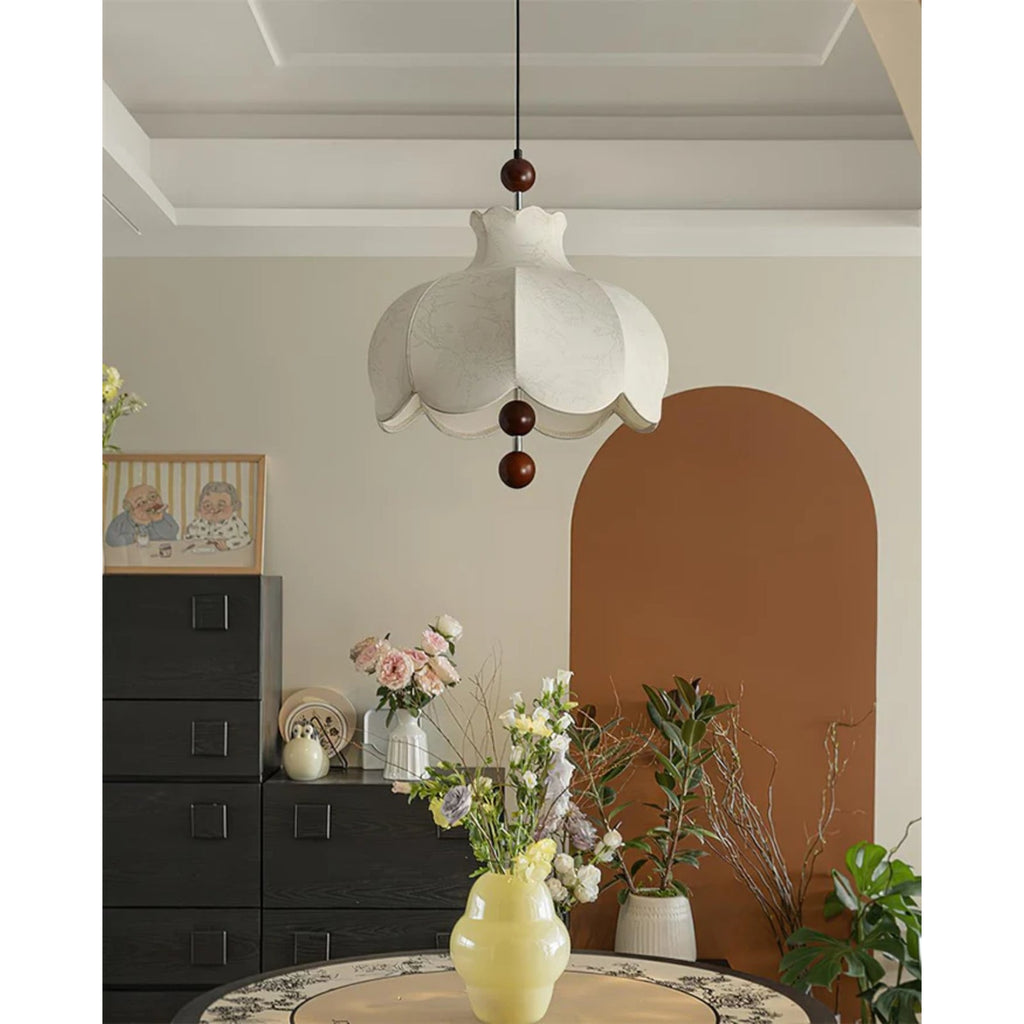 Nelyora Lampada a sospensione – Tessuto e legno – Toni caldi – Ø40 cm – Stile vintage per sala da pranzo e soggiorno