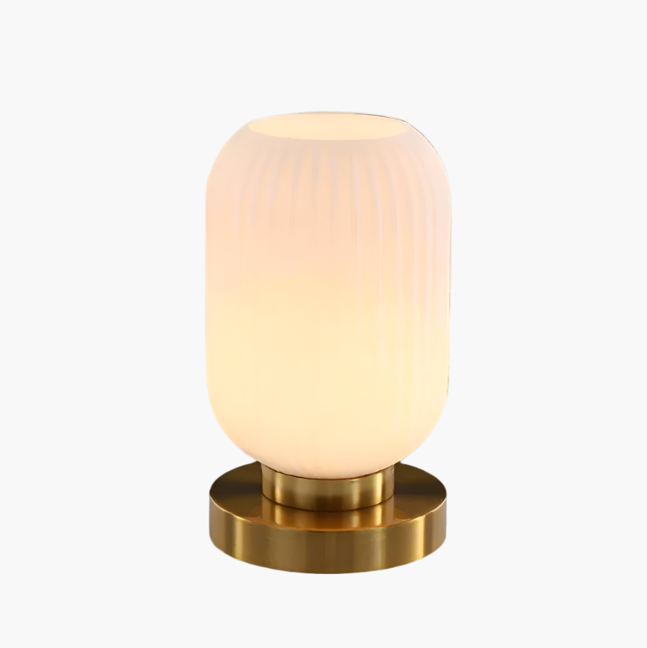 Lampada da tavolo Nisson – Ferro e vetro colorato – Bianco/Grigio/Ambra/Verde – Ø13/Ø20 cm – Design elegante per ambienti raffinati