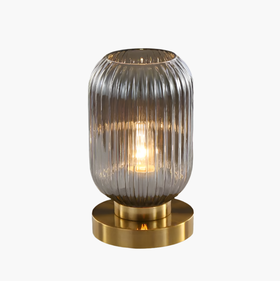Lampada da tavolo Nisson – Ferro e vetro colorato – Bianco/Grigio/Ambra/Verde – Ø13/Ø20 cm – Design elegante per ambienti raffinati