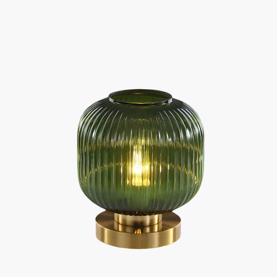 Lampada da tavolo Nisson – Ferro e vetro colorato – Bianco/Grigio/Ambra/Verde – Ø13/Ø20 cm – Design elegante per ambienti raffinati
