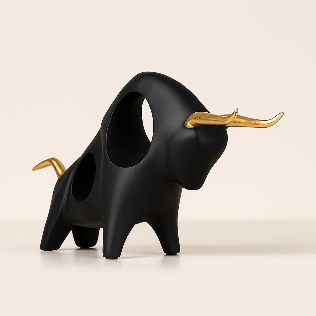 Scultura di Toro in Resina Noir Aureum