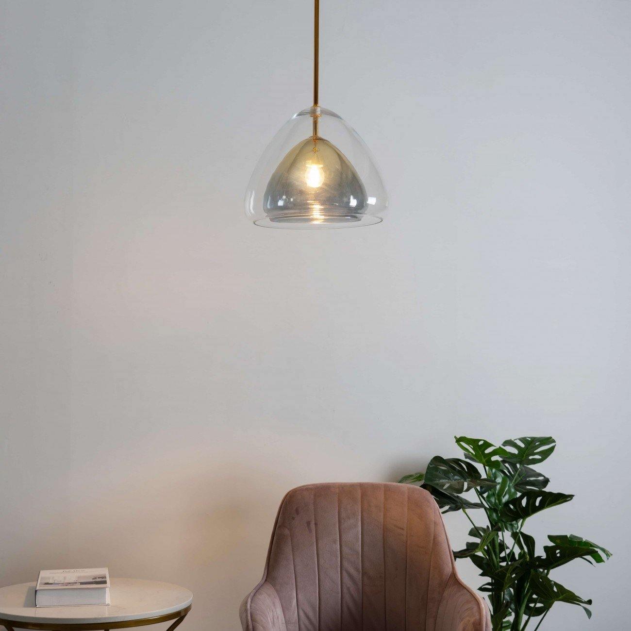 Lampada a sospensione Nolvero – Vetro – Trasparente/Oro – E27 – Design moderno