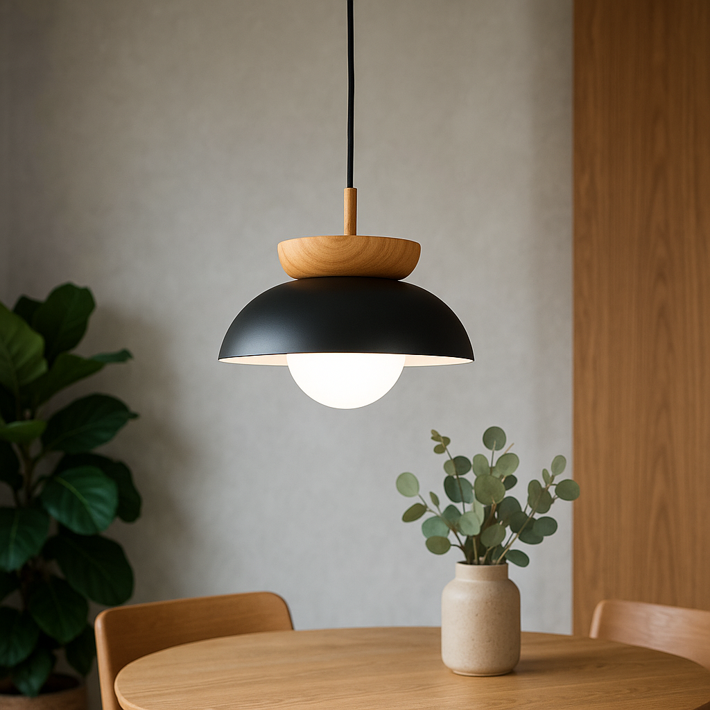 Lampada a sospensione in legno nordico a forma di cupola