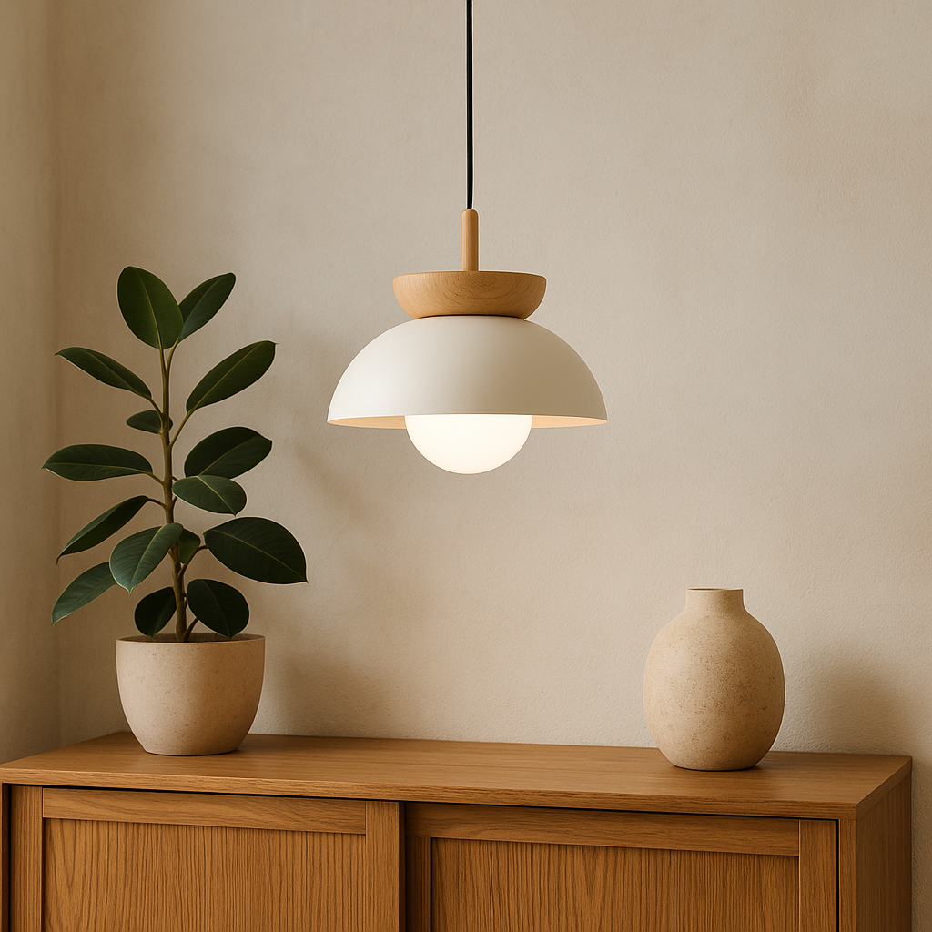 Lampada a sospensione in legno nordico a forma di cupola