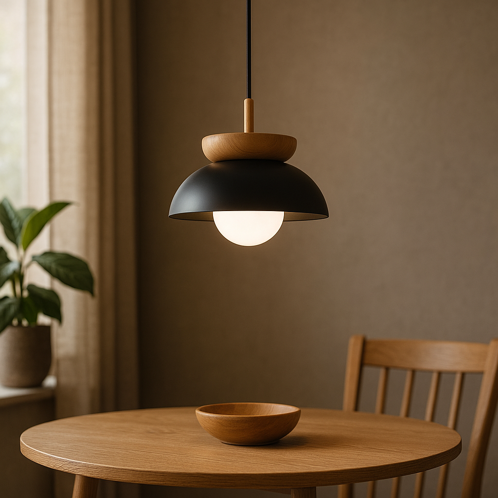Lampada a sospensione in legno nordico a forma di cupola