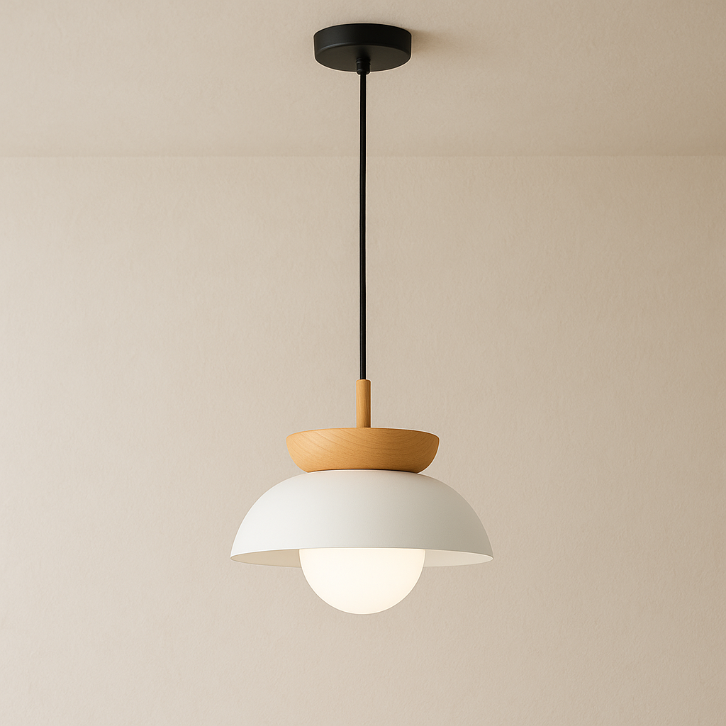Lampada a sospensione in legno nordico a forma di cupola
