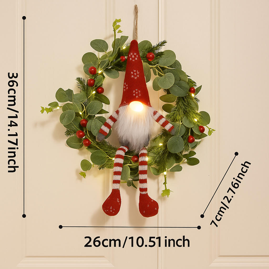 Corona di Natale con Gnomo – Illuminazione Natalizia Decorativa a LED