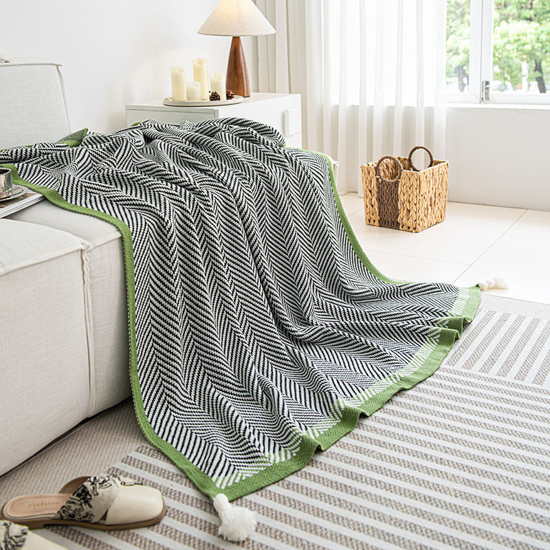 Plaid in Maglia con Frange – Coperta Decorativa per Divano