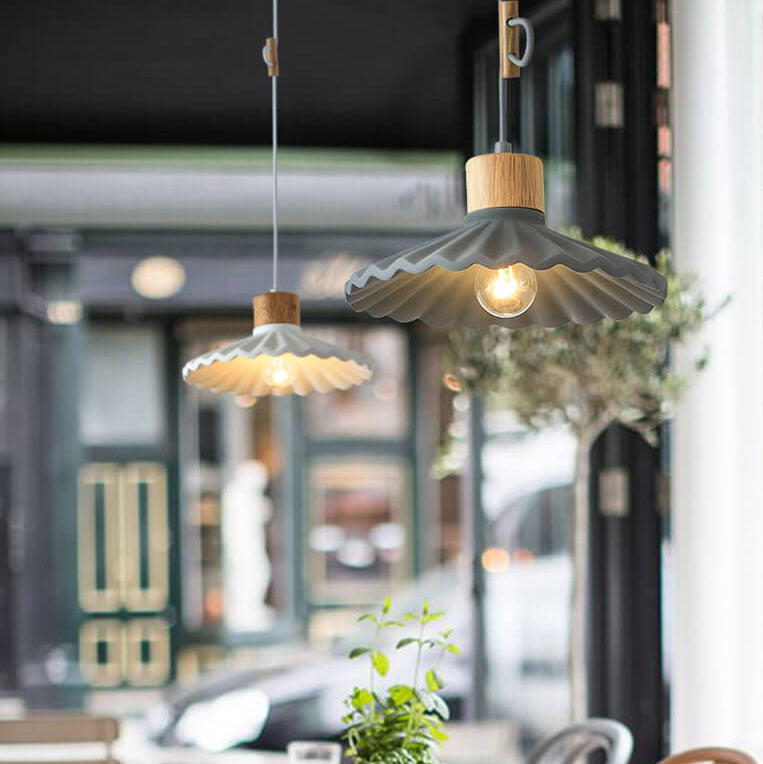 Lampada a sospensione moderna in cemento con paralume scallop a 1 luce per soggiorno