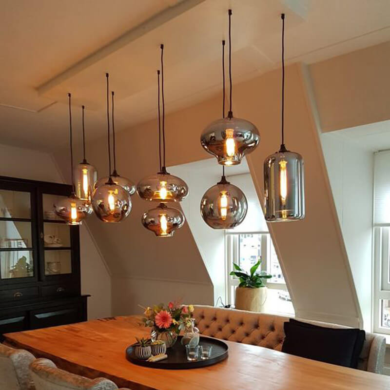 Sospensione LED in Vetro Grigio Fumo Moderno a 1 Luce